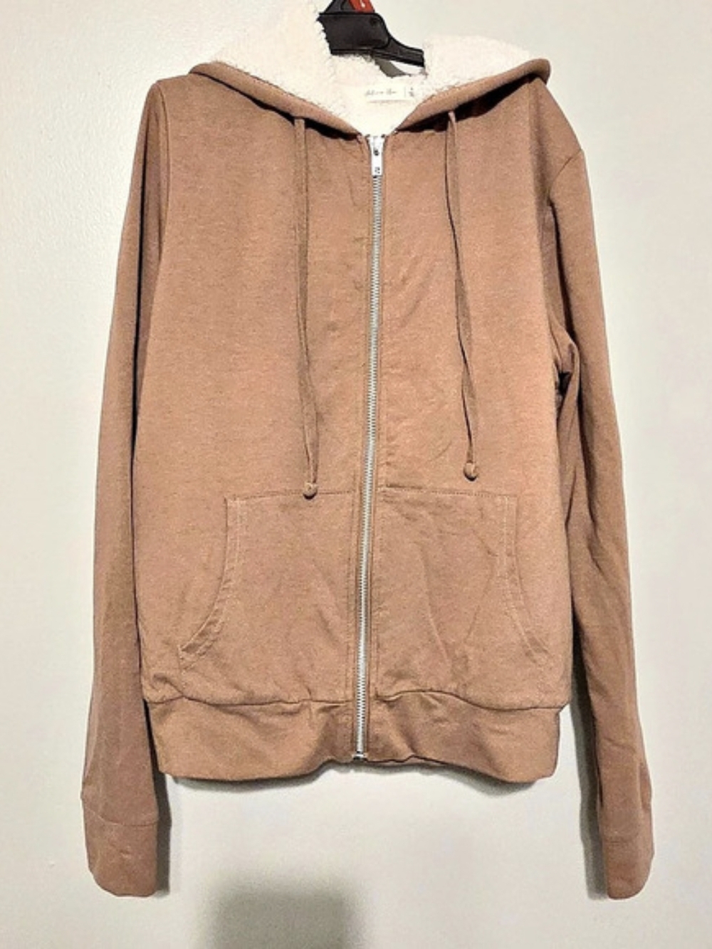 Active USA Sherpa-Lined Hooded Jacket in Brown & Cream, Small